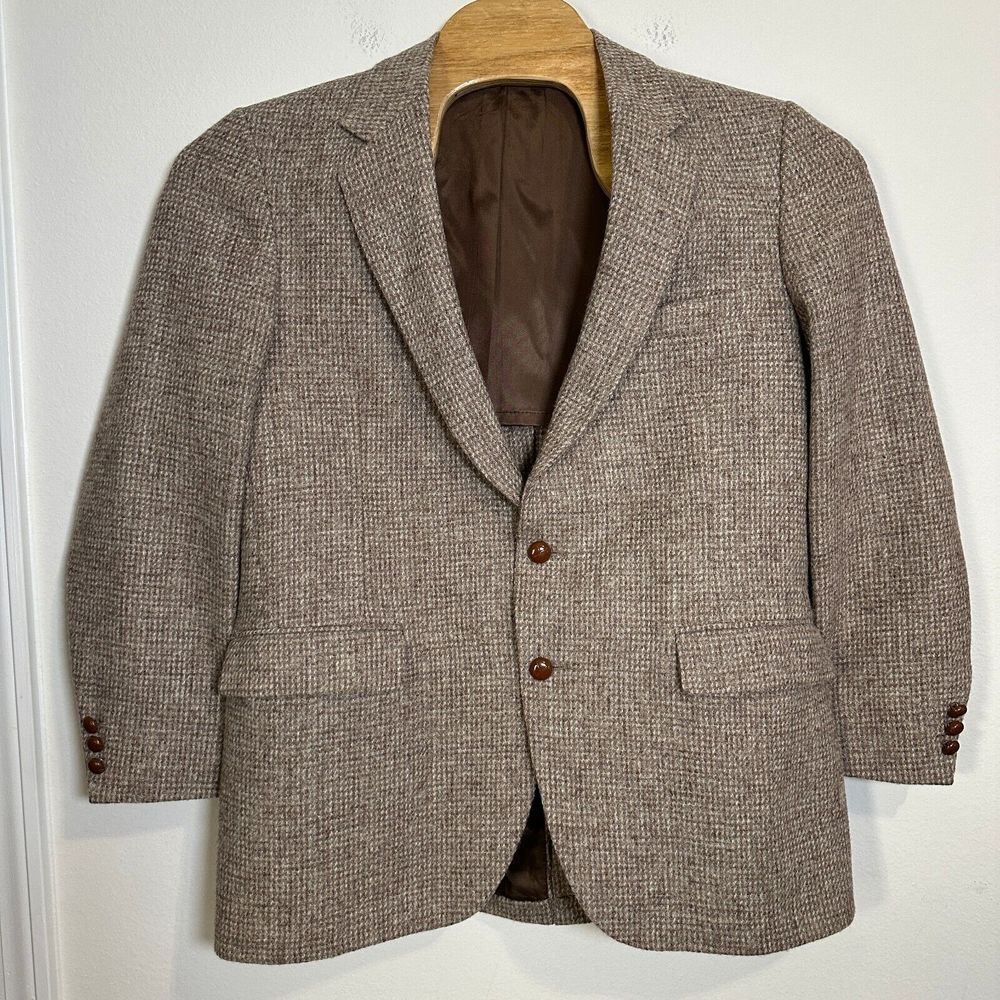 Harris‎ Tweed Sport Coat Men's Heather Brown Wool Single Breasted Notch Lapel